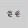 CLASSICS WISDOM. Silver Moon Crescent Earrings - Amethyst