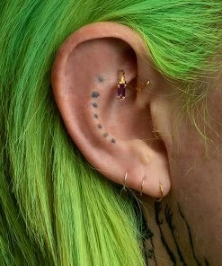 CLASSICS Earrings NYMPH. Amethyst Rectangle Clicker Ring - Gold