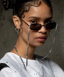 SS22 DIVINE. Barbed Wire & Black Pearl Sunglasses Chain - Silver New In