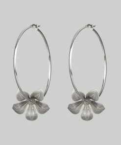 End Of Line BLOOM. Floral Hoop Earrings - Silver