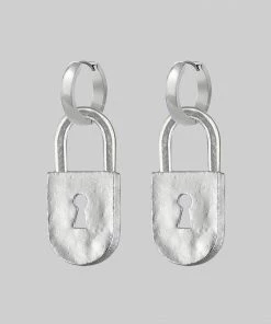 End Of Line ABSOLUTE. Padlock Hoop Earrings - Silver
