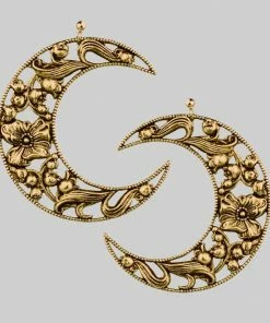 CLASSICS ECLIPSE. Huge Floral Crescent Earrings - Antique Gold