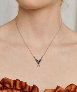 AW21 ABJURE. Crossed Swords & Onyx Heart Necklace - Silver