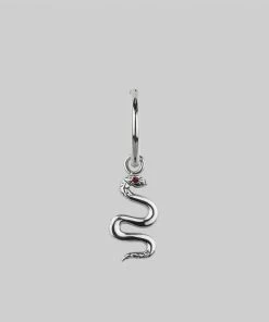 CLASSICS DIVINITY. Garnet Snake Hoop Earrings - Silver