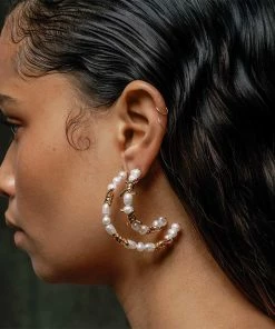 SS22 RUTHLESS. Barbed Wire & Ivory Pearl Hoop Earrings - Gold