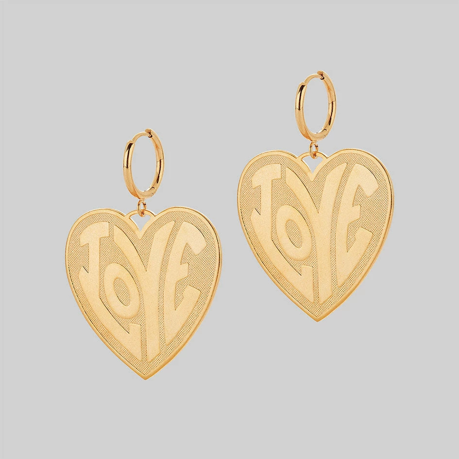 SS22 FREEDOM. Love Heart Hoop Earrings - Gold 1 SS22 FREEDOM. Love Heart Hoop Earrings - Gold
