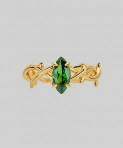 SS22 REVIVAL. Green CZ Thorn Band Ring - Gold Rings