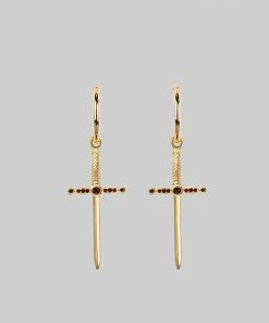 CLASSICS ELYSIAN. Garnet Dagger Hoop Earrings - Gold