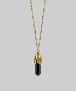 CLASSICS DEATH BLOOM. Black Agate Gemstone Necklace - Gold Necklaces & Chains