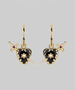 CLASSICS DEVOTION. Black Heart & Sword Hoop Earrings - Gold