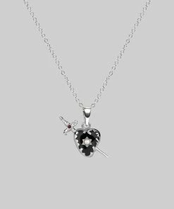 CLASSICS DEVOTION. Black Heart & Sword Silver Necklace