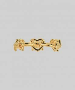 SS22 BOUND. Hearts & Barbed Wire Band Ring - Gold