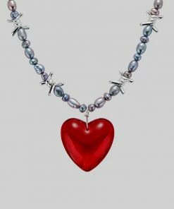 SS22 HEART OF STONE. Barbed Wire & Black Pearl Necklace - Silver Necklaces & Chains