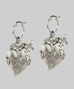 CLASSICS INFERNO. Sacred Heart Hoop Earrings - Silver