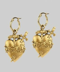 CLASSICS INFERNO. Sacred Heart Hoop Earrings - Gold