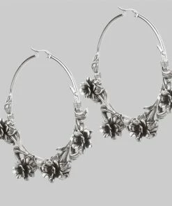 CLASSICS LAVISH. Wild Rose Hoop Earrings - Silver