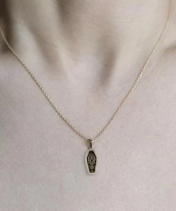 End Of Line Necklaces & Chains MORALITY. Tiny Skeleton Coffin Gold Necklace