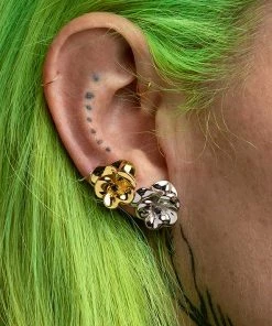 End Of Line HARMONY. Pansy Flower Stud Earrings - Gold