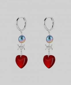SS22 HEART OF STONE. Heart & Pearl Hoop Earrings - Silver