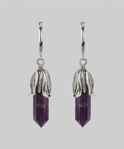 CLASSICS DEATH BLOOM. Amethyst Gemstone Hoop Earrings - Silver