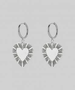 SS22 REVOLUTION. Sunburst Heart Hoop Earrings - Silver