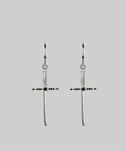CLASSICS ELYSIAN. Black Spinel Dagger Hoop Earrings - Silver