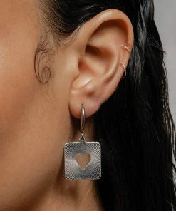 SS22 STOLEN HEART. Square Sixties Hoop Earrings - Silver