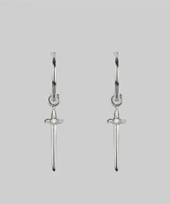 CLASSICS BETRAYAL. Cubic Zirconia Dagger Hoop Earrings - Silver