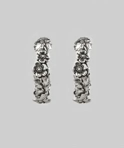 CLASSICS DAHLIA. Floral Garland Hoop Earrings - Silver