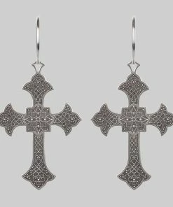 End Of Line OPHELIA. Gothic Cross Hoop Earrings - Silver