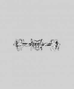 SS22 BOUND. Hearts & Barbed Wire Band Ring - Silver