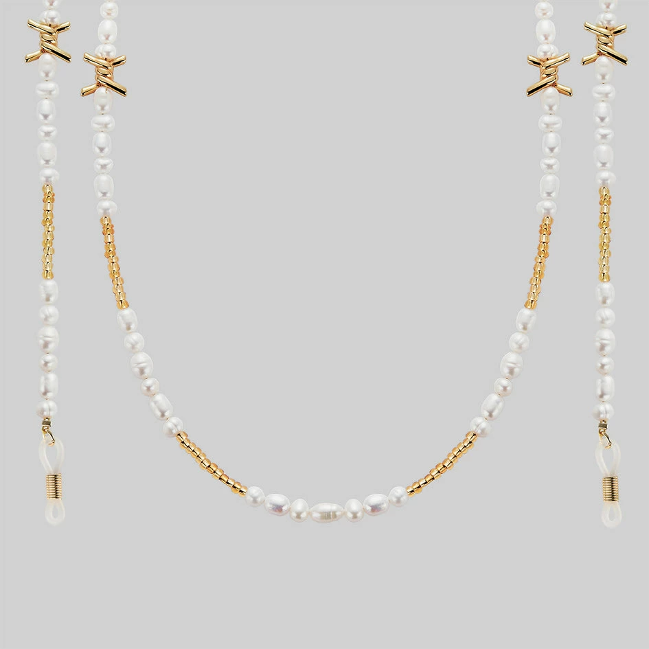 SS22 New In DIVINE. Barbed Wire & Ivory Pearl Sunglasses Chain - Gold 1 SS22 New In DIVINE. Barbed Wire & Ivory Pearl Sunglasses Chain - Gold
