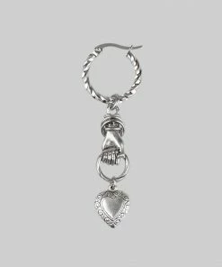 CLASSICS ALL OF ME. Hand Grasping Heart Single Earring - Silver Earrings