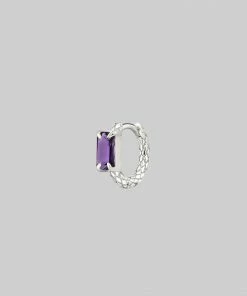 CLASSICS NYMPH. Amethyst Rectangle Hoop Earrings - Silver