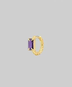 CLASSICS NYMPH. Amethyst Rectangle Hoop Earrings - Gold