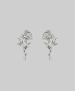CLASSICS AMOR. Rose Stem Stud Earrings - Silver