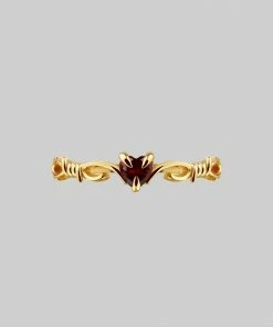 regalrose outlet shop 25 CLASSICS FATAL. Barbed Wire & Garnet Heart Ring - Gold