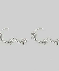 CLASSICS SURVIVAL. Symbolic Barbed Wire Clicker Hoop Earrings - Silver