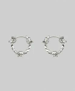 CLASSICS SURVIVAL. Symbolic Barbed Wire Clicker Hoop Earrings - Silver