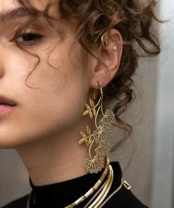 CLASSICS AELLA. Floral Drop Hoop Earrings - Gold