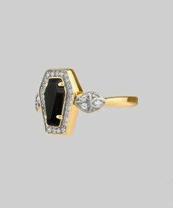 CLASSICS MORI. Black Onyx & Crystal Coffin Gold Ring Rings