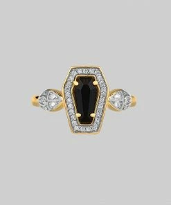 CLASSICS MORI. Black Onyx & Crystal Coffin Gold Ring Rings