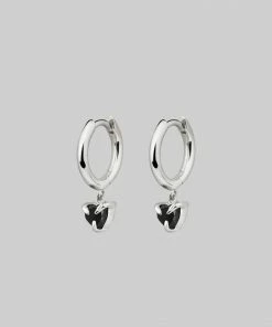 CLASSICS HEART & SOUL. Black Spinel Dangly Heart Hoop Earrings - Silver 11 CLASSICS HEART & SOUL. Black Spinel Dangly Heart Hoop Earrings - Silver