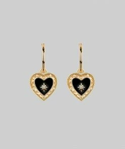 CLASSICS SOLEMN. Black Enamel Heart Hoop Earrings - Gold