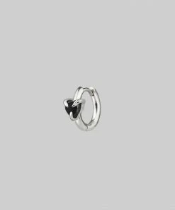 CLASSICS HEART & SOUL. Black Spinel Heart Hoop Earrings - Silver 12 CLASSICS HEART & SOUL. Black Spinel Heart Hoop Earrings - Silver