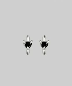 CLASSICS HEART & SOUL. Black Spinel Heart Hoop Earrings - Silver 10 CLASSICS HEART & SOUL. Black Spinel Heart Hoop Earrings - Silver
