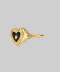 CLASSICS SOLEMN. Black Enamel Heart Ring - Gold