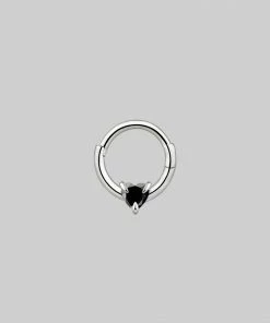 CLASSICS Earrings HEART & SOUL. Black Spinel Septum Clicker Ring - Silver