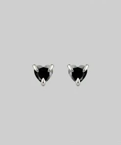 CLASSICS HEART & SOUL. Black Spinel Heart Stud Earrings - Silver