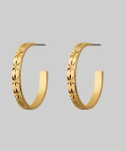 CLASSICS BROOKE. Etched Starburst Hoop Earrings - Gold